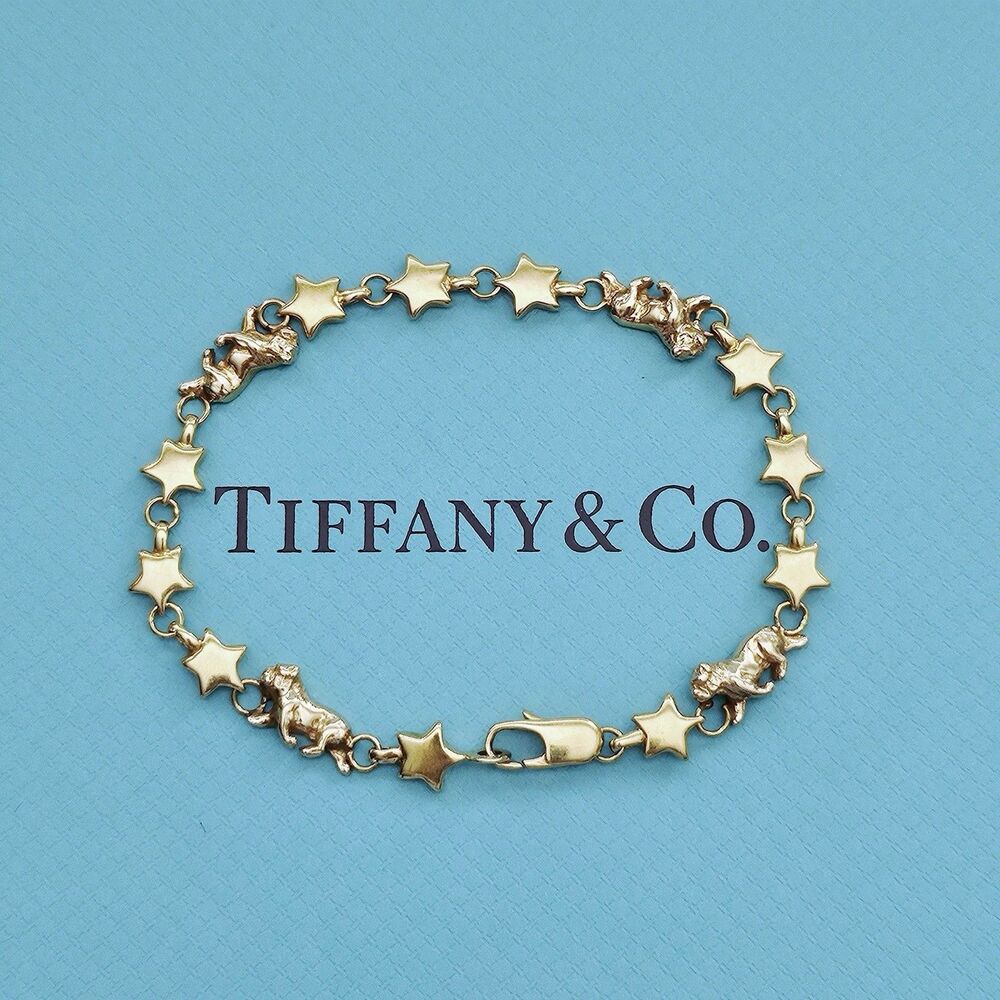 OOAK Vintage Tiffany & Co. Chain Of Star Bulldog Puffed Link 18k YG Bracelet